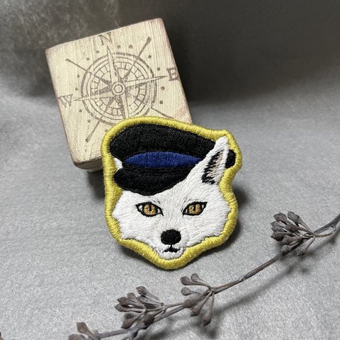 スチームパンク風刺繍ブローチNo.11(きつね)