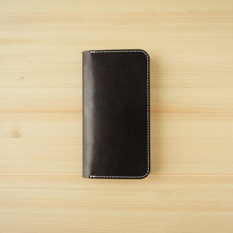 牛革 iPhone14/14pro カバー  ヌメ革  レザーケース  手帳型  ブラックカラー 