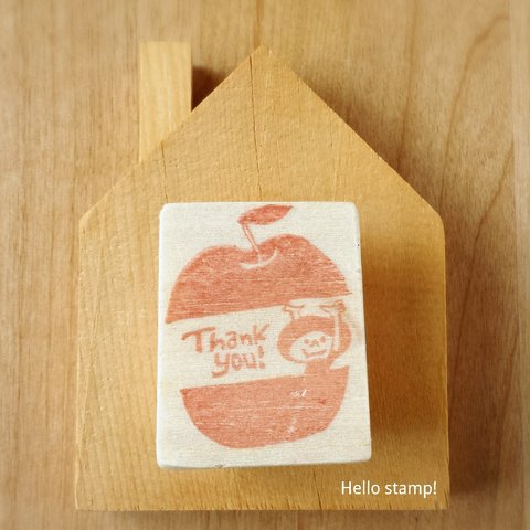 リンゴの中からthank you! ■■消しゴムハンコ