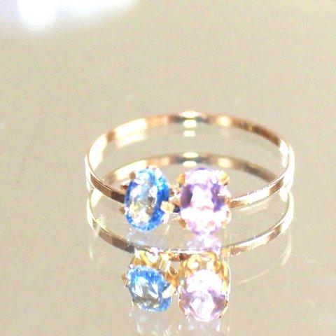 -k18- Ceylon Blue Sapphire & Amethyst & Ring