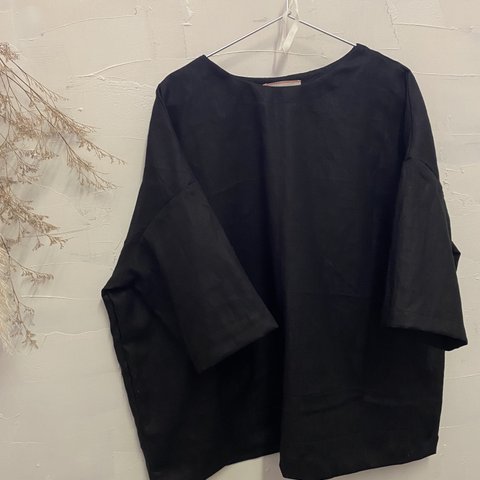 【受注制作】Tシャツみたいなリネンのワークプルオーバー/black
