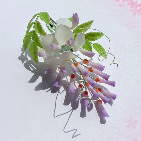 リアル藤の花のヘアクリップ