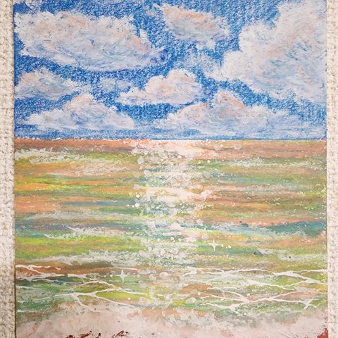 パステル画　色鉛筆　海の絵　風景画
