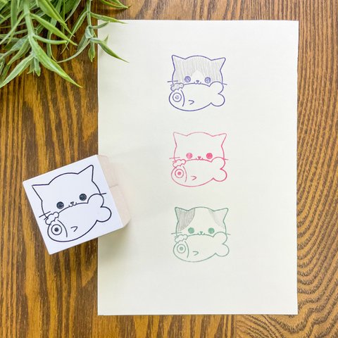 文字が書きこめる！お魚くわえたねこ はんこ