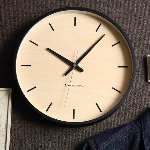 KATOMOKU plywood wall clock 5 ブラック 電波時計 連続秒針 km-50BRC