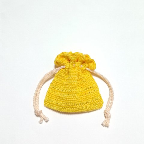 黄色*手編みの巾着ポーチ