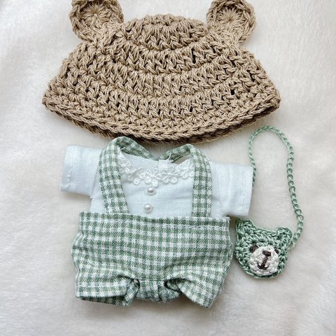 ちびぬい服　ハンドメイド♪  服上下とクマの帽子とかばんの4点セット