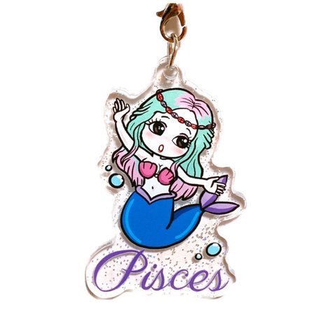 12星座 ラメ入りキーホルダー Pisces 魚座