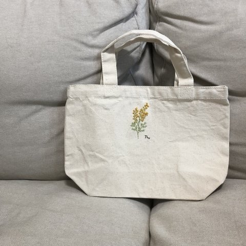 mimosa 刺繍 ハンドバッグ