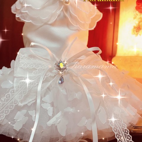 【在庫セール】⚜Princessdogdress⚜ふんわりちょうちょ可愛い豪華ウエディングドレス　犬　猫　ペット　チュチュふんわりドレス