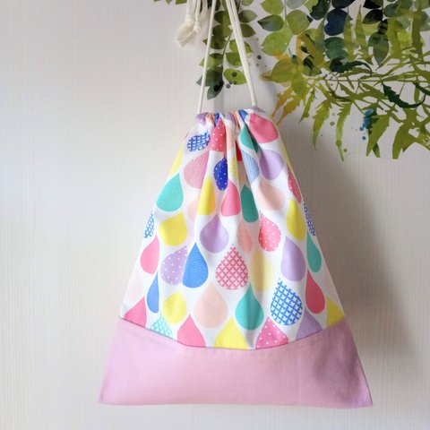 【訳あり】体操着袋_38×30<雫パステル>_#422_clothes bag<drops>