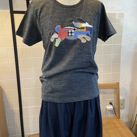 ウサギ柄パッチワークTシャツU07