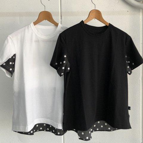 (受注生産)カットソー＆綿ドット切替Tシャツ☆白☆