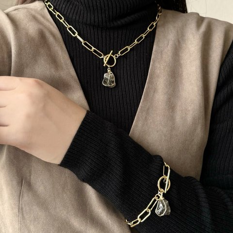 【２点セット】smoky quartz ブレスレット&ネックレス