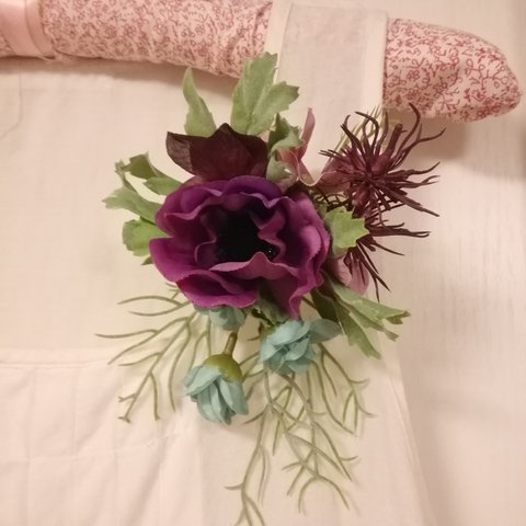 アンティーク調コサージュ紫と水色Ａ7　　卒業式　入学式　結婚式