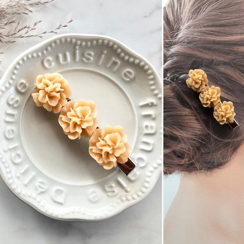 フラワー お花 ウェディング 結婚式   ベージュ 髪留め ヘアクリップ  ハンドメイド