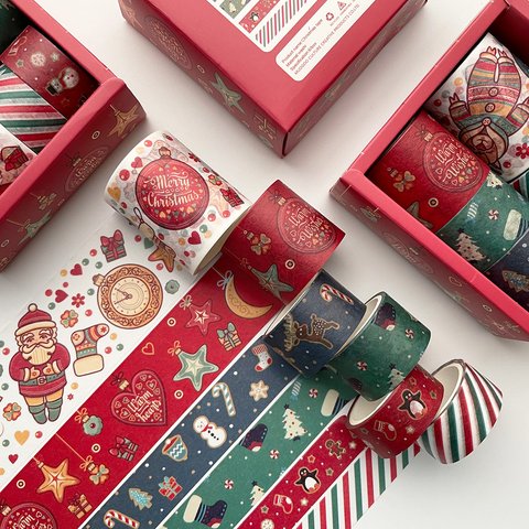 6巻 海外和紙テープ クリスマスプレゼント 赤 青 緑 マスキングテープ グーカテープ 装飾マステ 海外 ステッカー スマホ用 和紙膠帶 コラージュノート