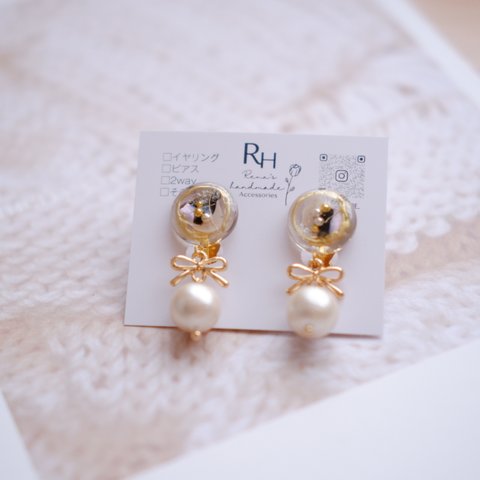 りぼん♡ピアス♡イヤリング♡レジン♡秋冬コーデ♡クリックポスト