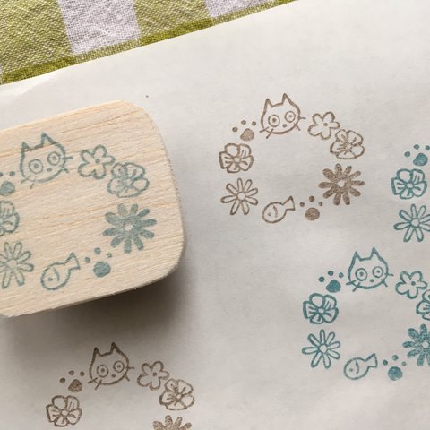 猫とお花のサークルはんこ