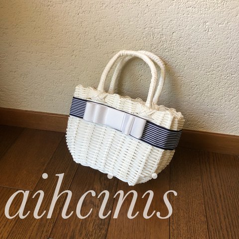 リボンかごバッグWHT