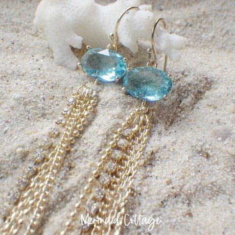 Blue faceted glass Jellyfish Earrings  クラゲイヤリング・ピアス☆ファセットガラス☆オーバル