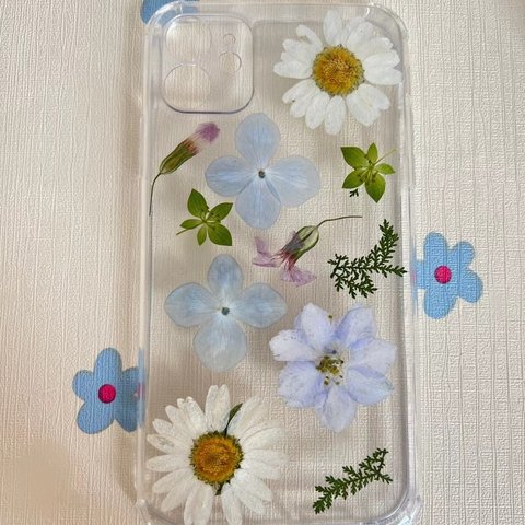 本物の デージー アジサイ 押し花 ハンドメイド スマホケース スマホケース iPhone