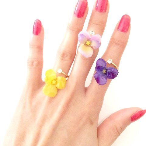 glass flower ring☆petit pansy☆全3色