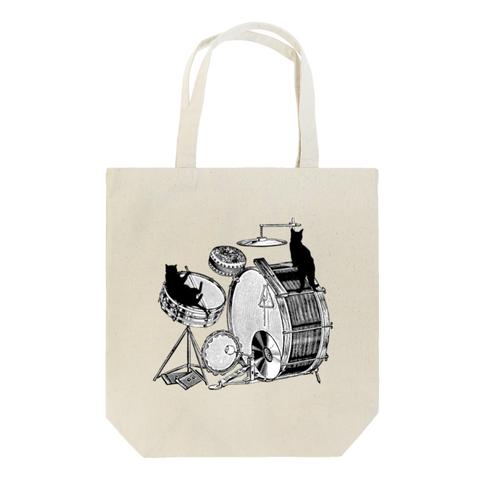 ドラムと黒猫のトートバッグ