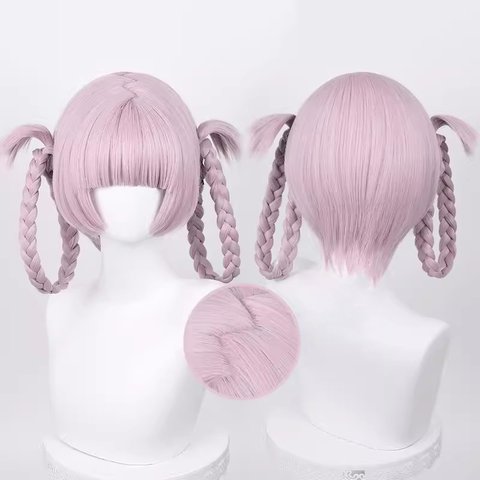 「ウィッグネット付き」コスプレかつら 七草ナズナ よふかしのうた 公式髪型 変装 コスプレグッズ 薄いピンクの二つの三つ編み