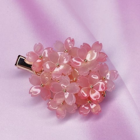 金ラメ入り 桜のヘアクリップ 中サイズ