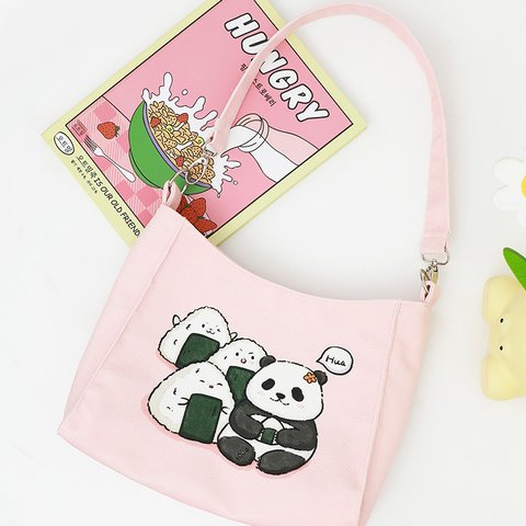 Panda パンダ トートバッグ ハンドバッグ パンダ柄 ピンク エコバッグ 学生手袋 かわいい 中国のパンダ キャンバスバッグ