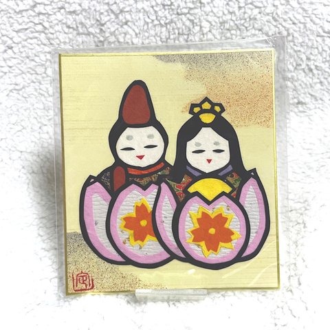 【切り絵】ひな祭り お雛様とお内裏様 ミニ色紙④