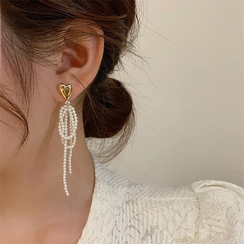 【限定セール￥399】韓国ファッション　ロング　パール揺れるピアス　アクセサリー　-2080