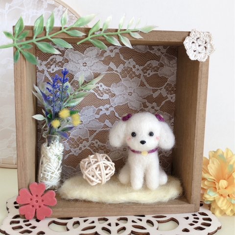 羊毛フェルト  トイプードルin wood box❤︎