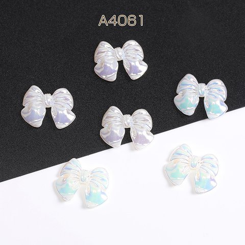 A4061  30個  貼付けパーツ アクリル貼付けパーツ アクリルカボション リボン 15×18mm オーロラアイボリー  3X（10ヶ）