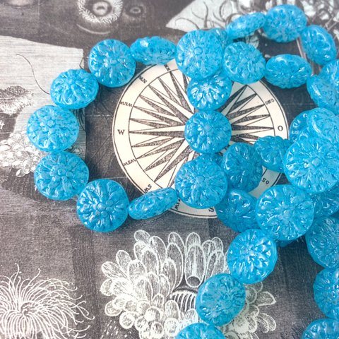 【4コセット】#czech beads#チェコビーズ　Dahlia15㎜crystal/ blue