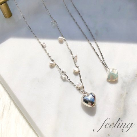 左　♥ silver heart × 淡水perl necklace ♥