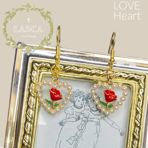 LASCA 薔薇と真珠ピアス　バラのピアス