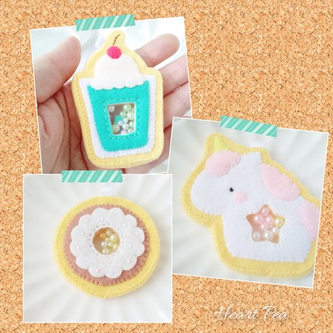 シュワッと弾けるメロンクリームソーダ/まんまるドーナツ/ユニコーンの女の子 フェルトのシャカシャカクッキーセット