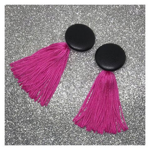 ブラック×ピンクタッセルイヤリング Black×Pink Tassel Earrings