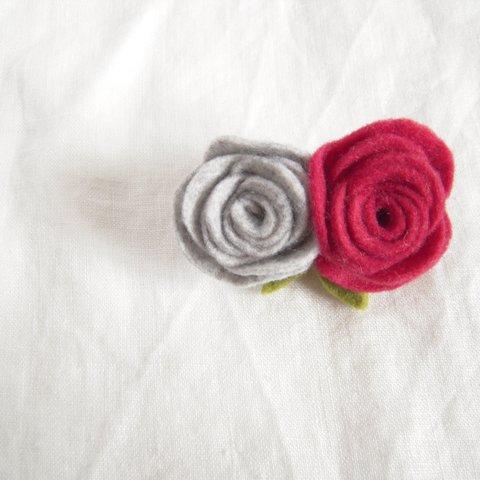 フエルト薔薇のブローチ＜ボルドー×グレー＞_#053_felt rose brooch<bordeaux/gray>