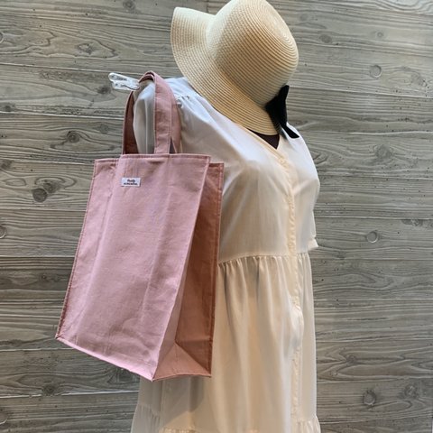 【セール♪】A4  春色　紙袋風スクエアトートバッグ　くすみピンク