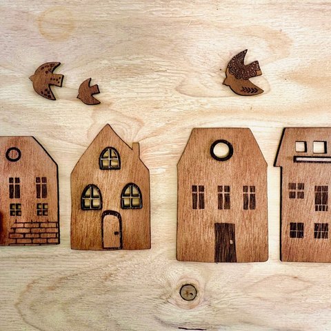 木製　ウォールデコ　オーナメント　壁飾り　北欧　【お家と鳥】　
