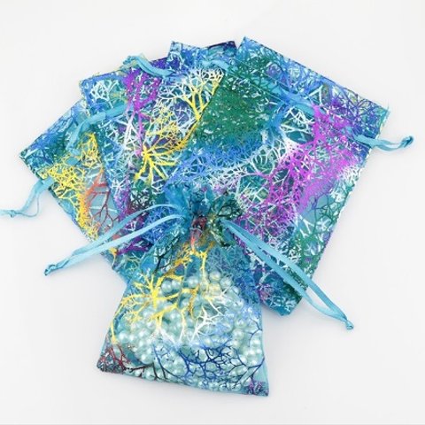【10枚・12cm×9cm】オーガンジー 巾着 袋 珊瑚礁 海イメージ アクセサリー プレゼント ラッピング