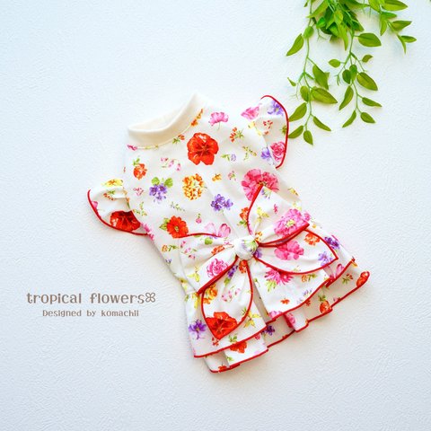 【犬服】Tropical Flowersワンピ ꕤ サイズオーダー＆名入れ可