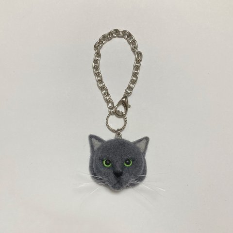 羊毛フェルト 猫バッグチャーム ロシアンブルー