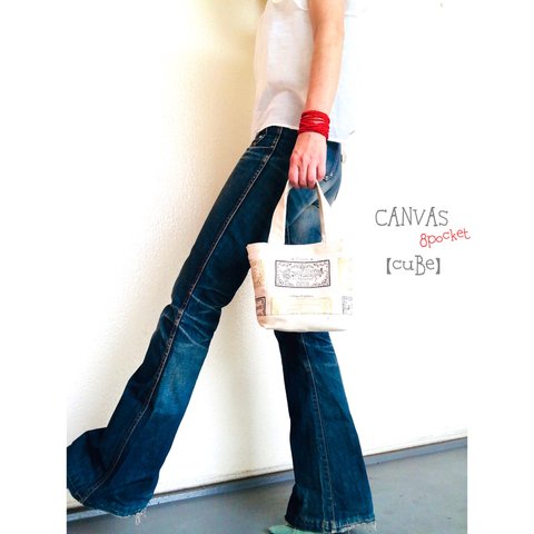 ミニの実力♡CANVAS cuBe10th 8pockets SP ましかく帆布8号ミニトート　ivory