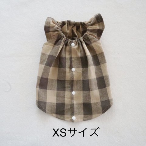 [犬服] XSサイズ 完成品 チワワ　　　　　　　　　　　ブロックチェック キャミソール ワンピース 背中開き バックオープン