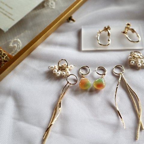 組み合わせ自由♢ read＆green jade♢earring or pierce  