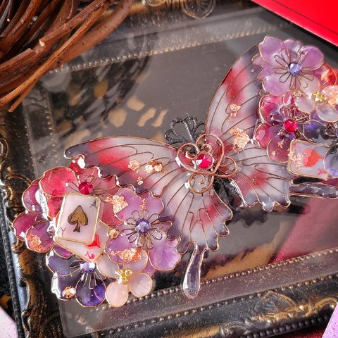 迷い子のアネモネの森と蝶バレッタ（hair ornaments of  butterfly〜saint of the heart〜）